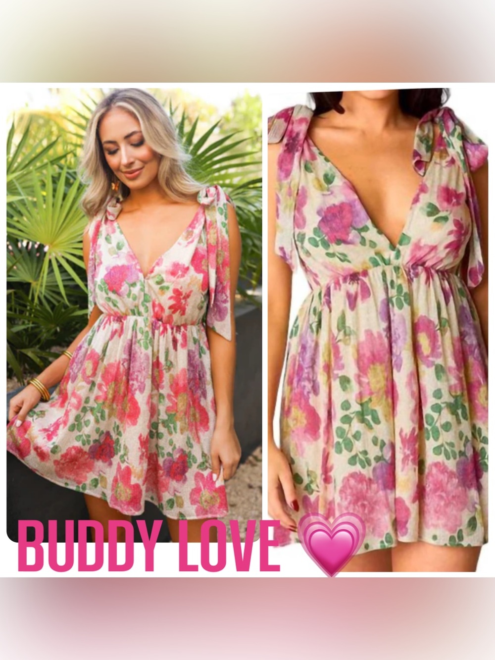 Buddy Love Melanie Floral Metallic Tie-Shoulder Babydoll Dress Size Medium NWT